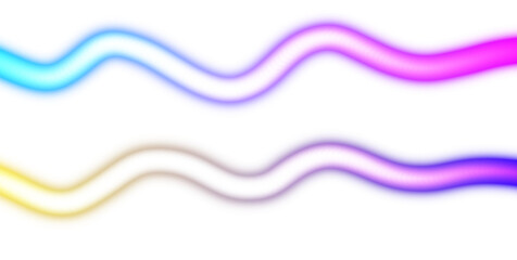 Glowing moving light streak rays neon overlay effect PNG. Glowing neon light flow wave shaped cutout on transparent background. Light leaks gradient shape.