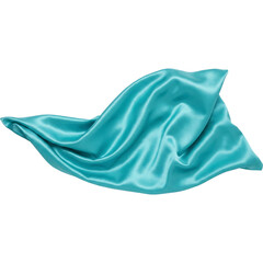 Elegant Floating Teal Satin Fabric Isolated on White