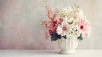 Elegant Floral Arrangement in a White Vase on a Softly Lit Background.