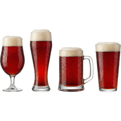 Set of Four Dark Red Ale Beer Glasses Isolated on White