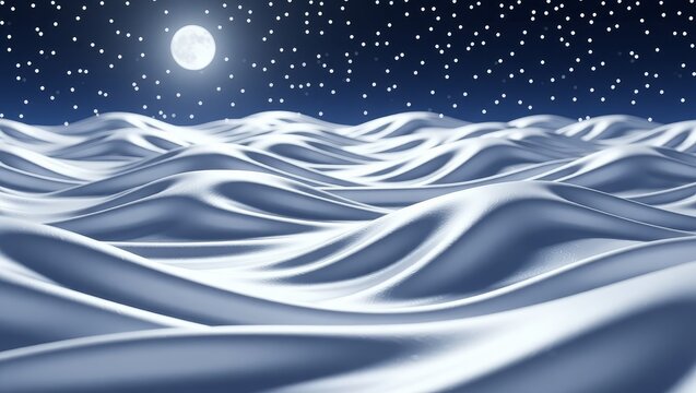 Snowy landscape under full moon and stars - Powered by Adobe