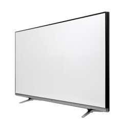 Naklejka premium Modern Flat Screen Television With Silver Stand Isolated On A White Background With A Crisp Clean Display Ready For Content Display