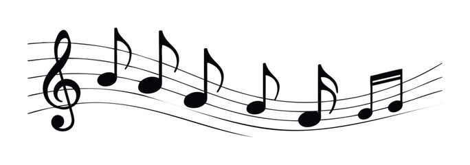 Musical notation with treble clef and notes on a flowing staff for use in music education, composition, and multimedia projects conveying melody and rhythm.