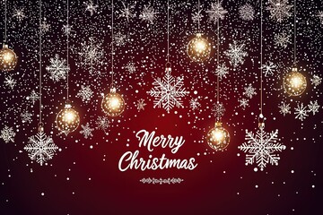 Festive banner with snowflakes and Merry Christmas text on deep red starry background
