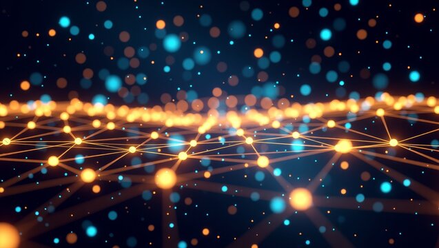 Glowing network nodes with bokeh lights - Powered by Adobe