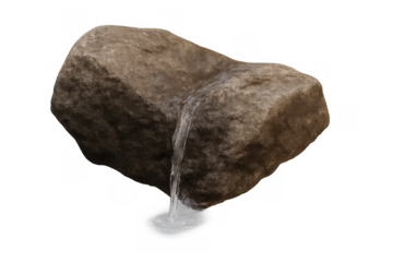 Rock with flowing water creating a small waterfall, natural element on transparent background