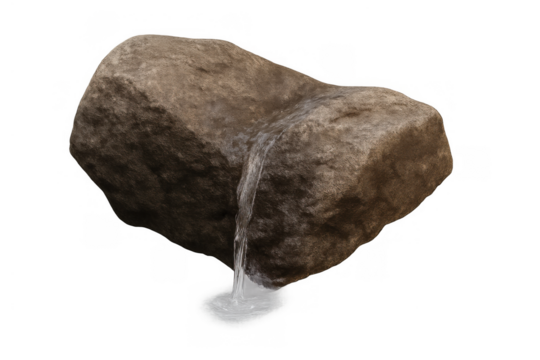 Rock with flowing water creating a small waterfall, natural element on transparent background