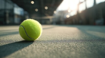 Tennis ball resting on court bathed in sunlight highlighting sportsmanship