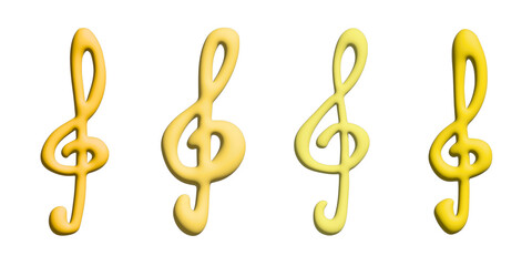 Set of 3d treble clef. Hand drawn musical symbol. Single element for print, web, design, decor, logo
