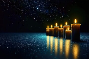  Starry night with ten lit candles on blue background for peaceful Jewish celebrations