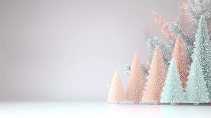 Minimalist background with pastel Christmas trees on right for holiday designs