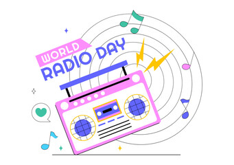 World Radio Day Vector Illustration on 13 February Depicting Technology, Science, and Communication in a Flat Style Cartoon Background