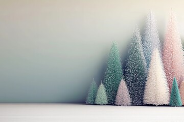 Minimalist pastel Christmas trees on right for elegant holiday designs or displays