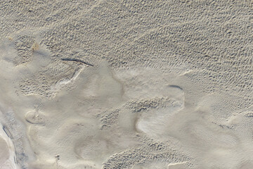 Aerial View Of Sand Dunes With Wind Ripples And A Weathered Log In Desert