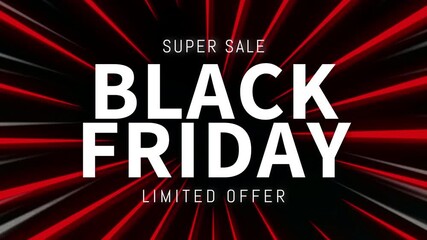 Intense Red Radial Speed Lines Black Friday Super Sale Kinetic Typography for Retail Promo