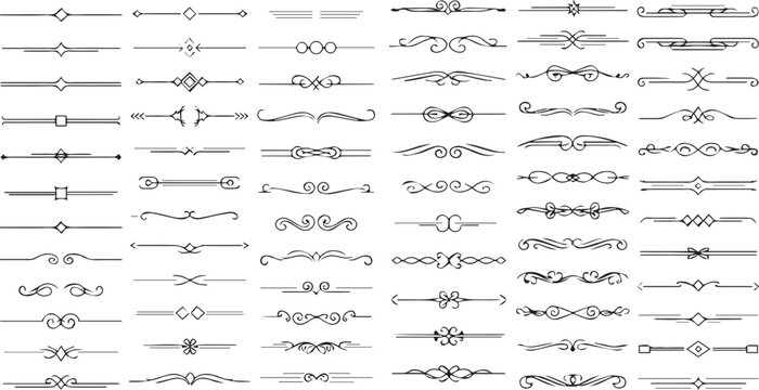Set of Black Vector Text Dividers and Ornaments Collection Isolated on White Background for Design