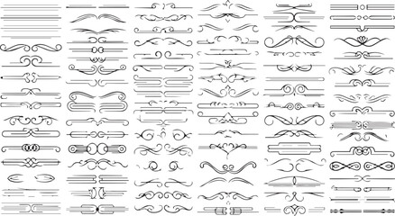 Vintage Calligraphic Divider Lines and Ornate Borders Vector Set Isolated on White Background