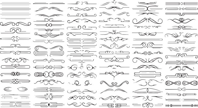 Vintage Calligraphic Divider Lines and Ornate Borders Vector Set Isolated on White Background
