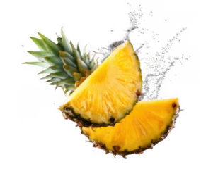 Falling pineapple slice isolated on transparent background