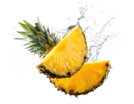 Falling pineapple slice isolated on transparent background