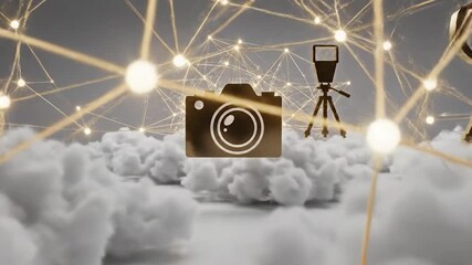 Digital network connecting cameras and lights above clouds