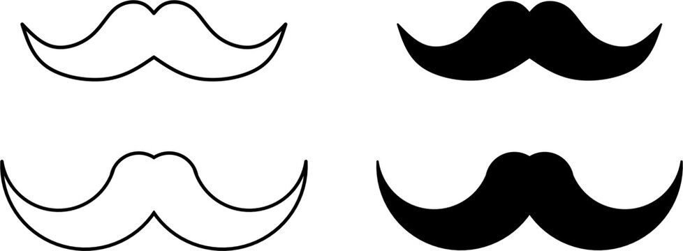 Moustache classic and retro styles icons set in outline and solid silhouette styles. Ideal for barbershop logos, November themes, grooming graphics, retro designs, and masculine visual elements.