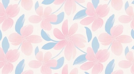 かわいいピンクの花のパターン背景：ピンクと水色のカラーパレット、パステルカラーの花柄壁紙