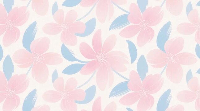 かわいいピンクの花のパターン背景：ピンクと水色のカラーパレット、パステルカラーの花柄壁紙