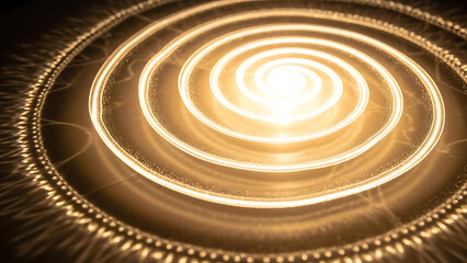 Hypnotic golden light spiral creates a modern, abstract energy flow for dynamic presentations