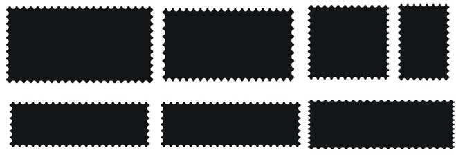Postage stamp set. Set of blank rectangle and square Postage stamp frames. Blank postage stamp. Clean postage stamp template. Postage icon. Mockup postage stamps. Blank postage stamp borders templates
