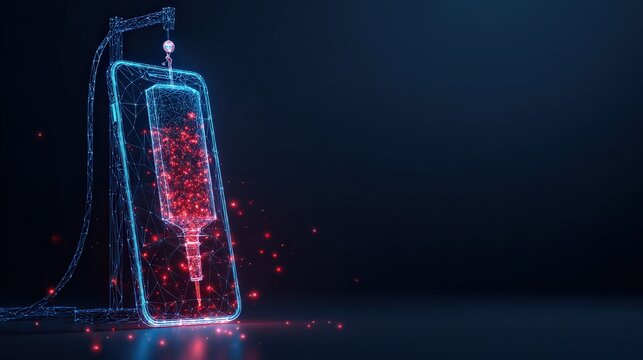 A futuristic representation depicts a smartphone as the vessel for intravenous therapy. ..Created with Generative AI, not depicting real subjects. - Powered by Adobe