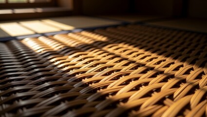 Woven mat with sunlight patterns