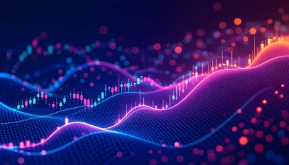 Abstract visualization of financial data analysis and cryptocurrency trading