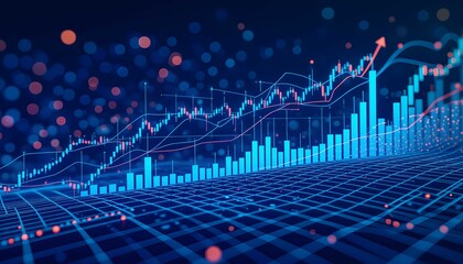 Global stock market growth trend chart showing successful investment future business data