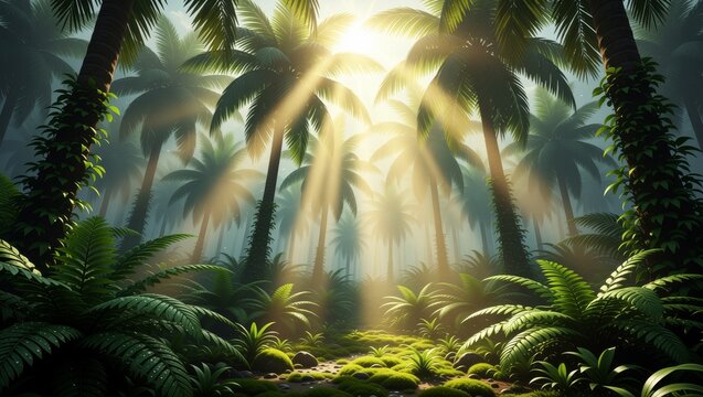 Sunlight filtering through tropical forest canopy