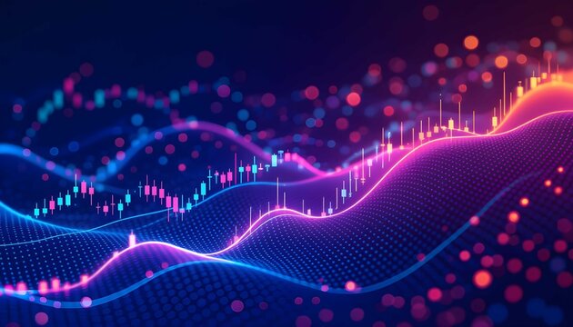 Abstract visualization of financial data analysis and cryptocurrency trading