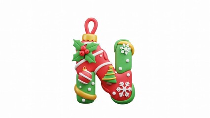 Obraz premium Whimsical Christmas Letter N Ornament with Festive Decorations