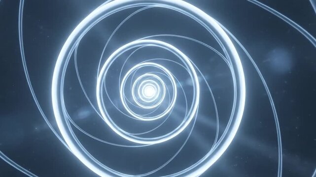 Faint cochlea spiral outline rotates gently, creating an organic, flowing effect