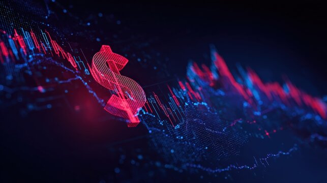 A symbolic, illuminated dollar sign superimposed upon a dynamic graph. ..Created with Generative AI, not depicting real subjects. - Powered by Adobe