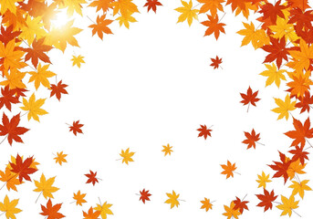 Autumn leaves frame isolated on transparent background with copy space in center
