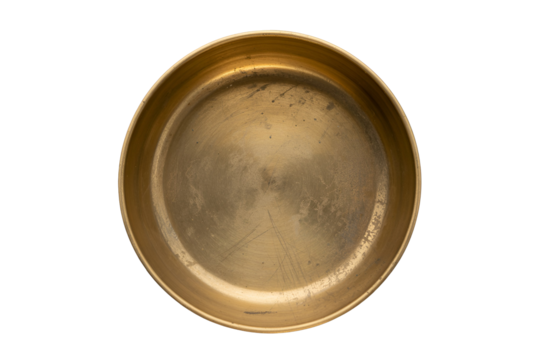 Antique oval brass serving tray isolated on transparent background