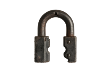 Antique u shaped padlock isolated on transparent background