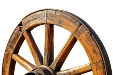 Antique wooden wagon wheel isolated on transparent background