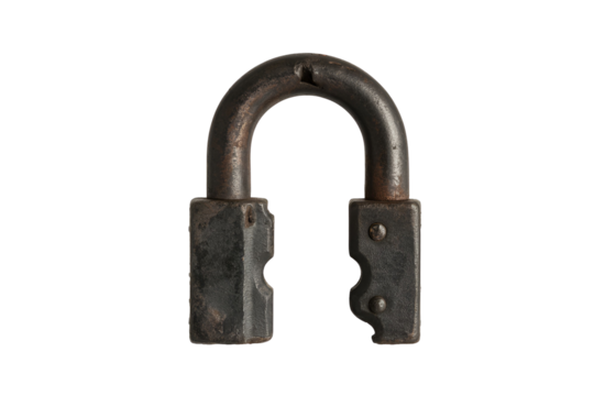 Antique u shaped padlock isolated on transparent background
