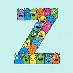 Letter Z Made of Cute Cartoon Monsters for Kids.