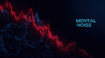 An artistic representation of Mental Noise is depicted through dynamic red and blue waveforms against a deep, dark backdrop. ..Created with Generative AI, not depicting real subjects.