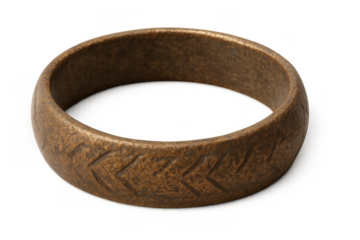 Ancient bronze ring presenting engraved tribal patterns, old antique jewelry accessory with a transparent background