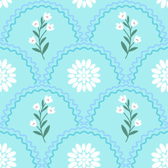 Hand-Drawn Floral Seamless Pattern in Blue – Cute Repeating Botanical Background