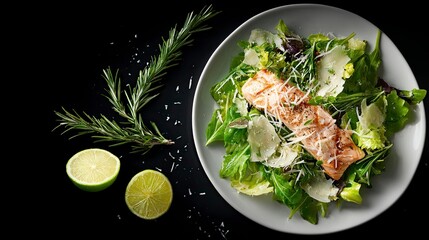 Delicious salmon salad with fresh rosemary and lime, a healthy and vibrant culinary delight for food lovers and wellness enthusiasts alike