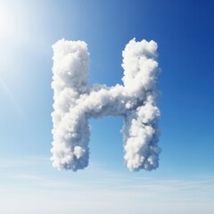 Letter H formed from clouds against a blue sky backdrop.